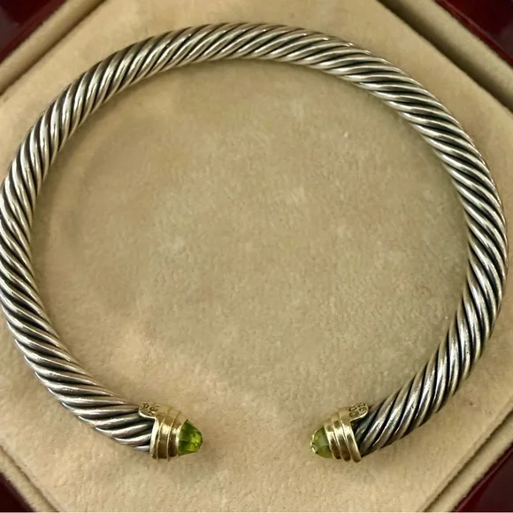 David Yurman Cable Bracelet with Peridot & 14k Yellow Gold, 5mm - Picture 1 of 8